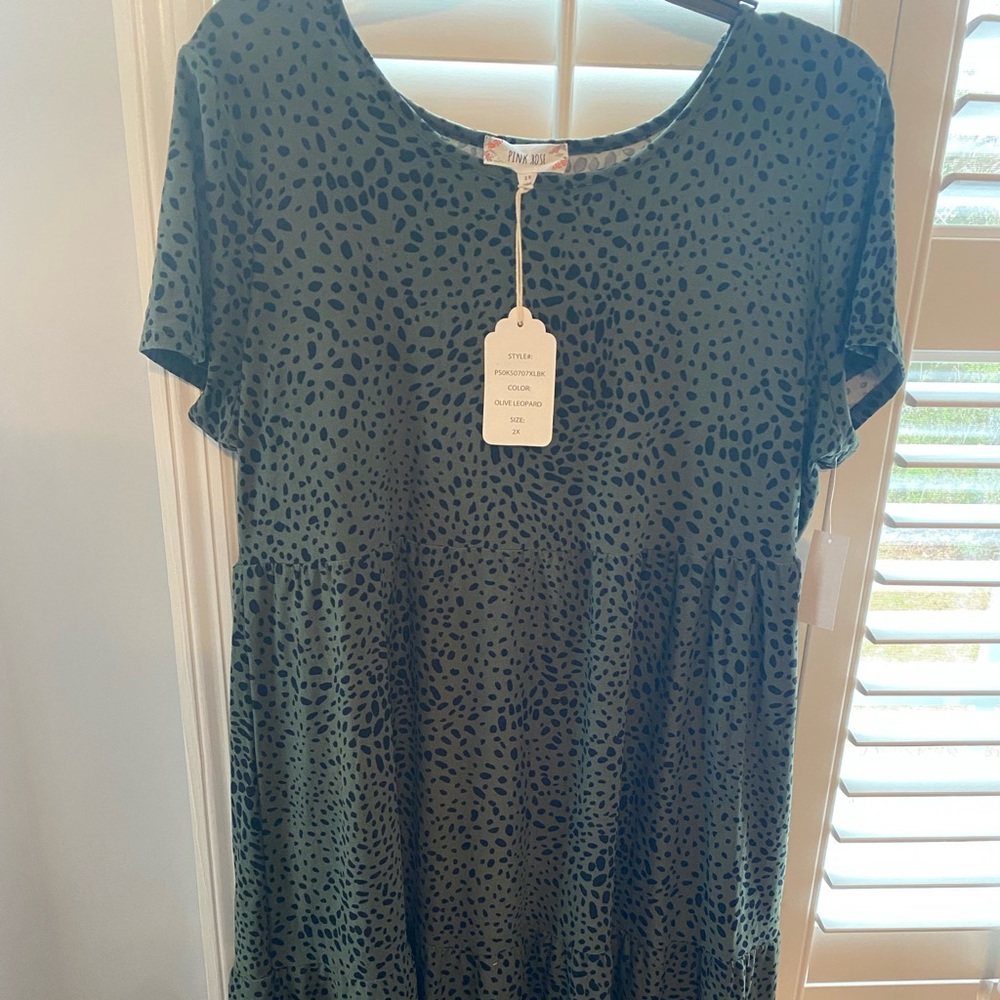 Pink rose olive print dress